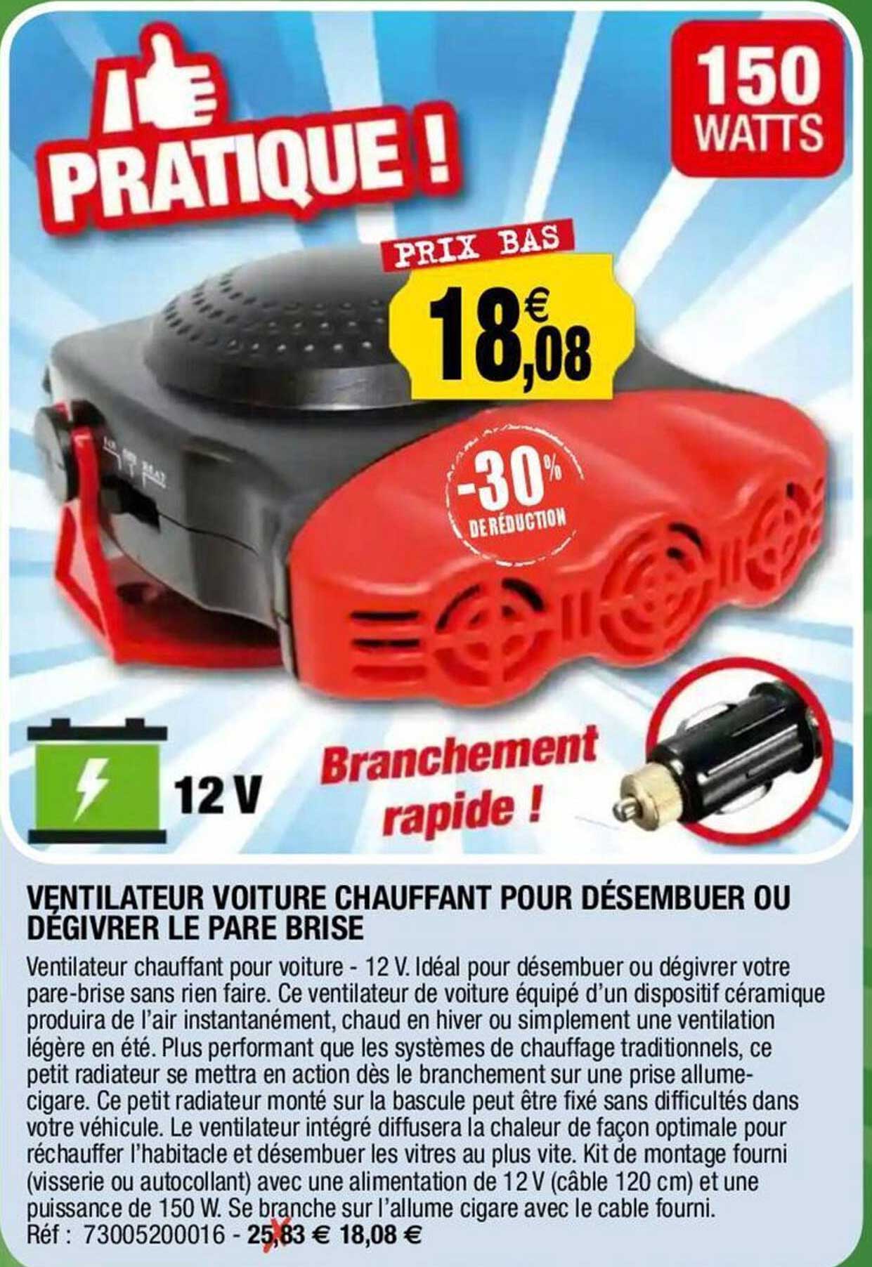 ventilateur voiture chauffant pour désembuer ou dégivrer le pare brise