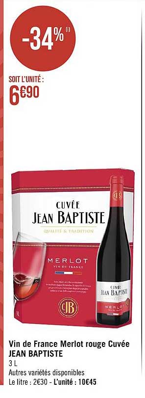 vin de france merlot rouge cuvée jean baptiste