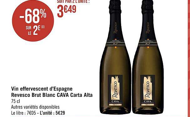 vin effervescent d'espagne revesco brut blanc cava carta alta