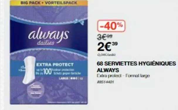 68 serviettes hygiéniques always