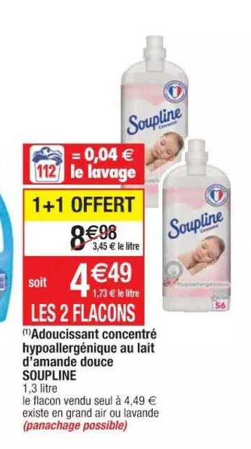 adoucissant concentré hypoallergénique au lait d'amande douce soupline