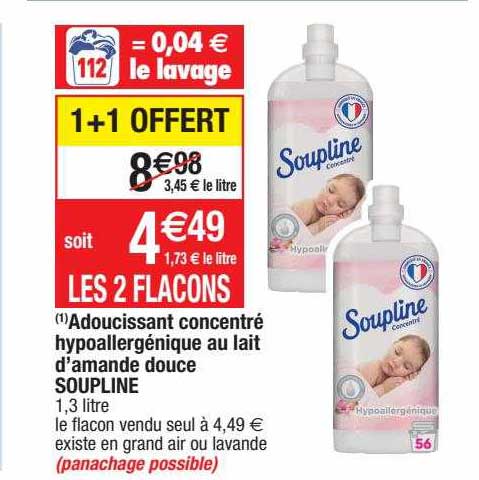 adoucissant concentré hypoallergénique au lait d'amande douce soupline