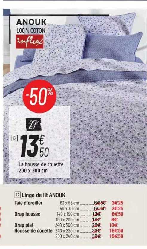 anouk : la housse de couette 200 x 200 cm, taie d'oreiller, drap housse, drap plat