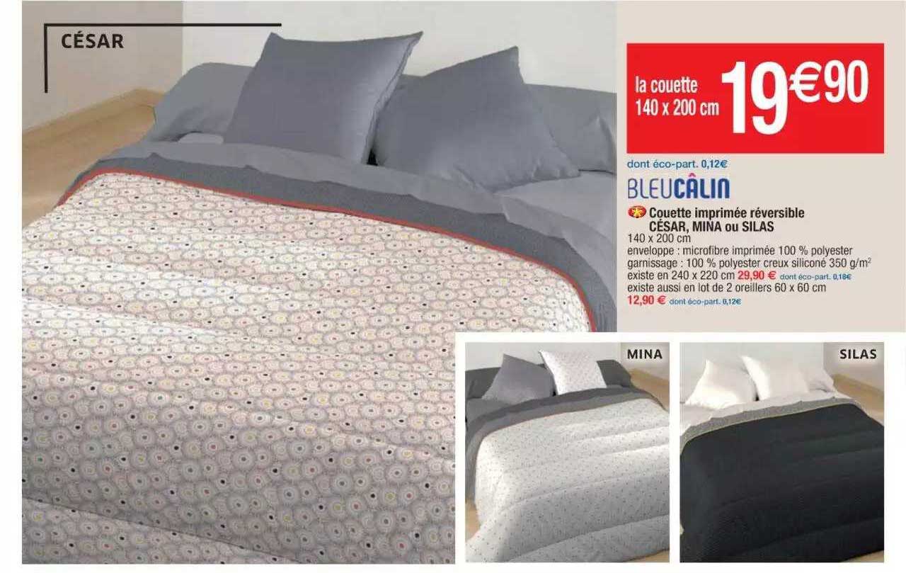 couette imprimée réversible césar, mina ou silas bleucâlin