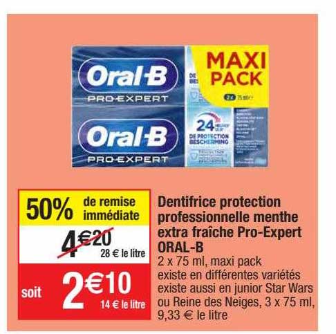 dentifrice protection professionnelle menthe extra fraîche pro-expert oral-b