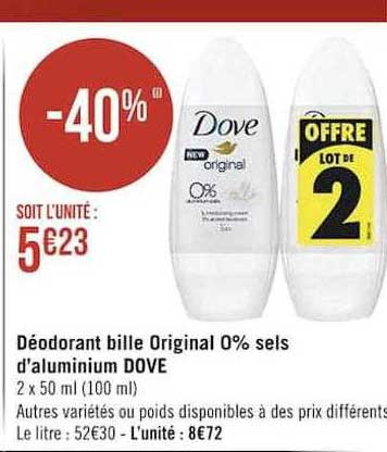 déodorant bille original 0% sels d'aluminium dove