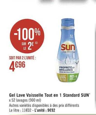 gel lave vaisselle tout en 1 standard sun
