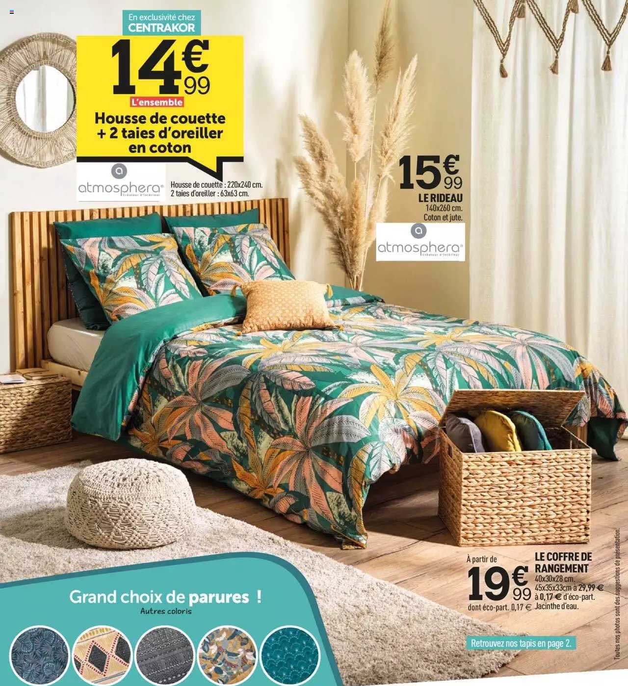 housse de couette + 2 taies d'oreiller en coton, le rideau, le coffre de rangement