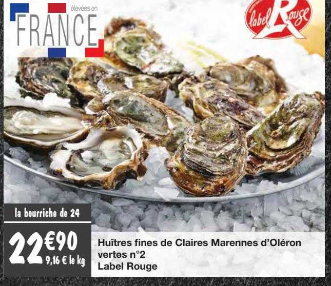 huîtres fines de claires marennes d'oléron vertes n°2 label rouge