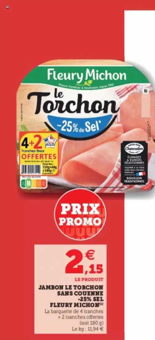 jambon le torchon sans couenne -25% sel fleury michon