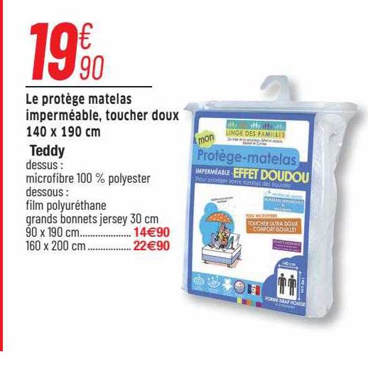 le protège matelas imperméable, toucher doux 140 x 190 cm teddy