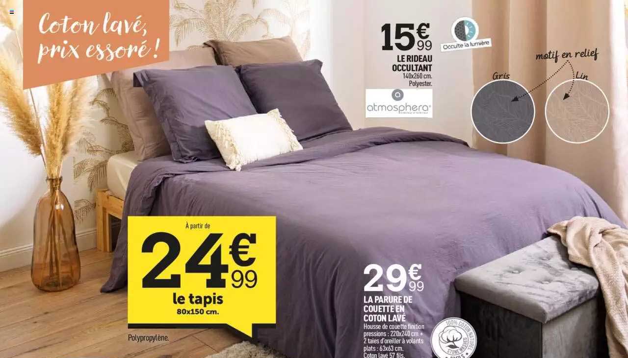 le rideau occultant, la parure de couette en coton lavé