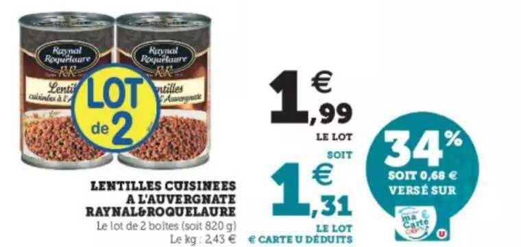lentilles cuisinées à l'auvergnate raynal & roquelaure