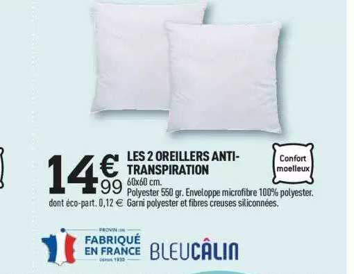 les 2 oreillers anti-transpiration bleucâlin