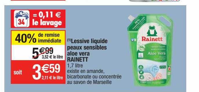 lessive liquide peaux sensibles aloé vera rainett