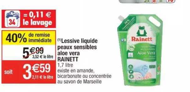 lessive liquide peaux sensibles aloé vera rainett