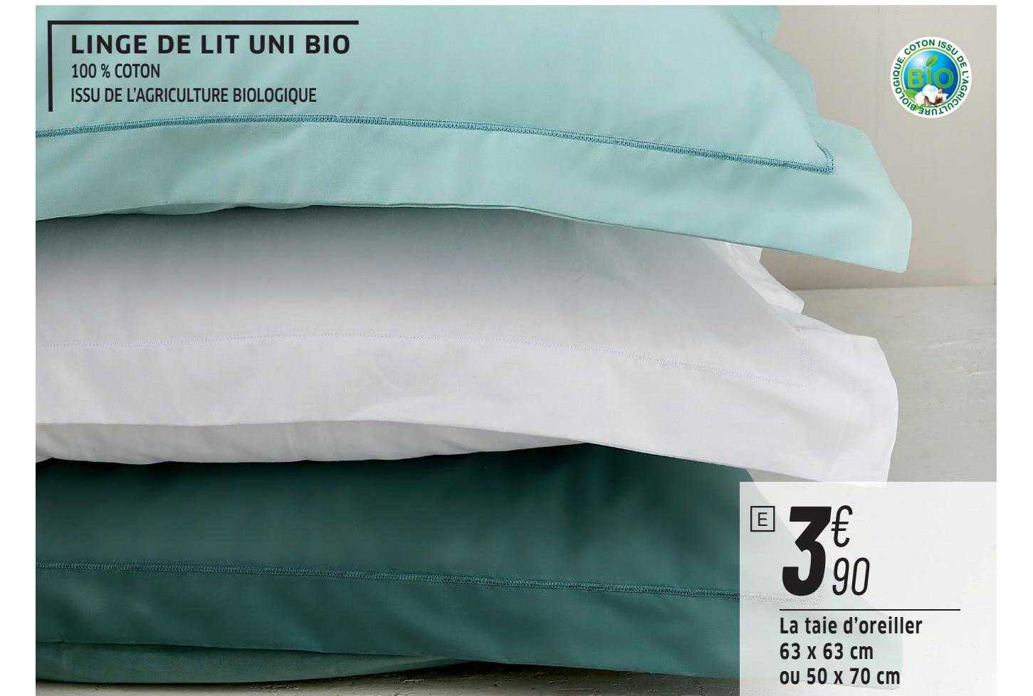 linge de lit unie bio : la taie d'oreiller 63 x 63 cm ou 50 x 70 cm