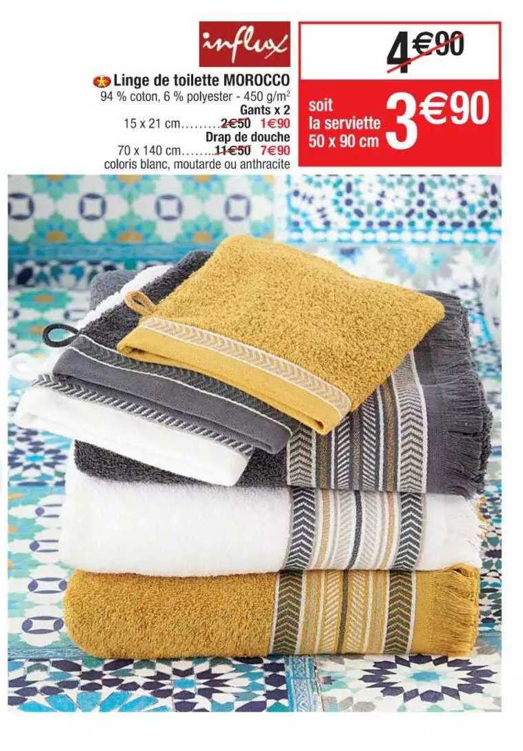 linge de toilette morocco : gants x2, drap de douche influx