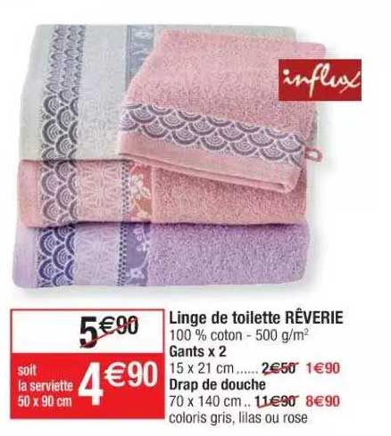 linge de toilette rêverie : gants x2, drap de douche influx