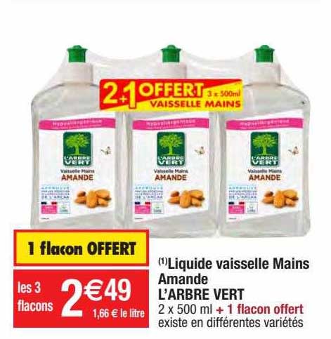 liquide vaisselle mains amande l'arbre vert
