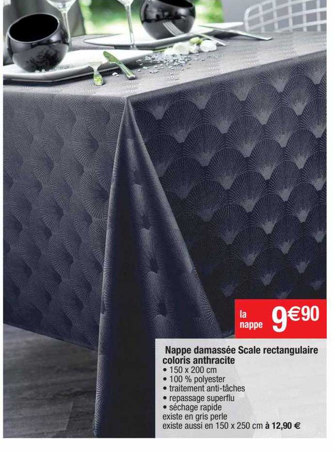 Nappe Damassée Scale Rectangulaire Coloris Anthracite