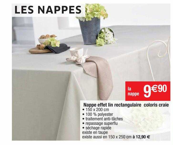 nappe effet lin rectangulaire coloris craie