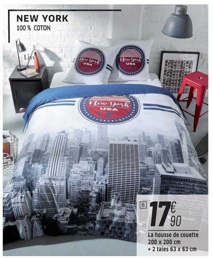 new york :  la housse de couette 200 x 200 cm + 2 taies 63 x 63 cm