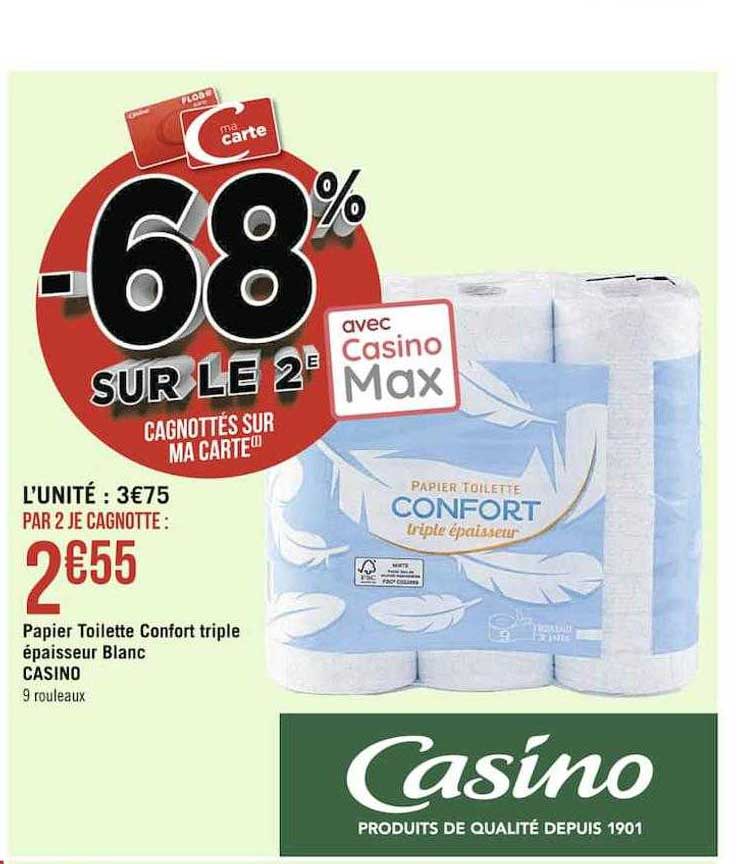 Papier Toilette Confort Triple épaisseur Blanc Casino