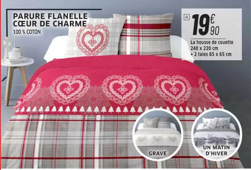 parure flanelle cœur de charme : la housse de couette 240 x 220 cm + 2 taies 63 x 63 cm