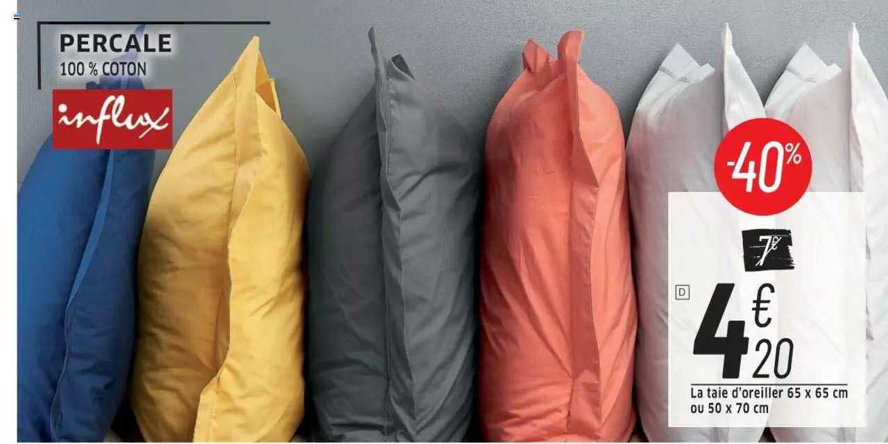 percale : la taie d'oreiller 65 x 65 cm ou 50 x 70 cm