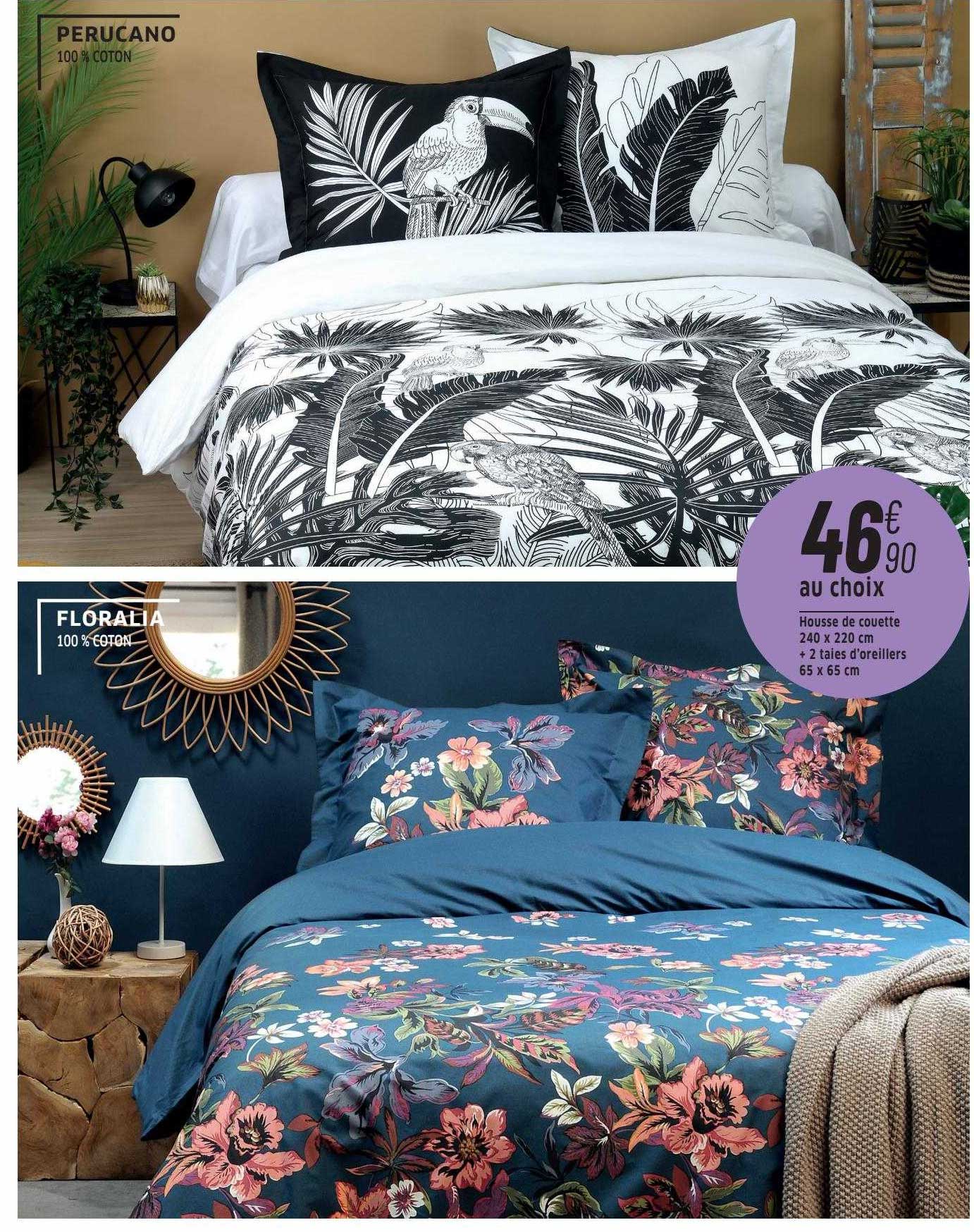 perucano, floralia : housse de couette 240 x 220 cm + 2 taies d'oreiller 65 x 65 cm