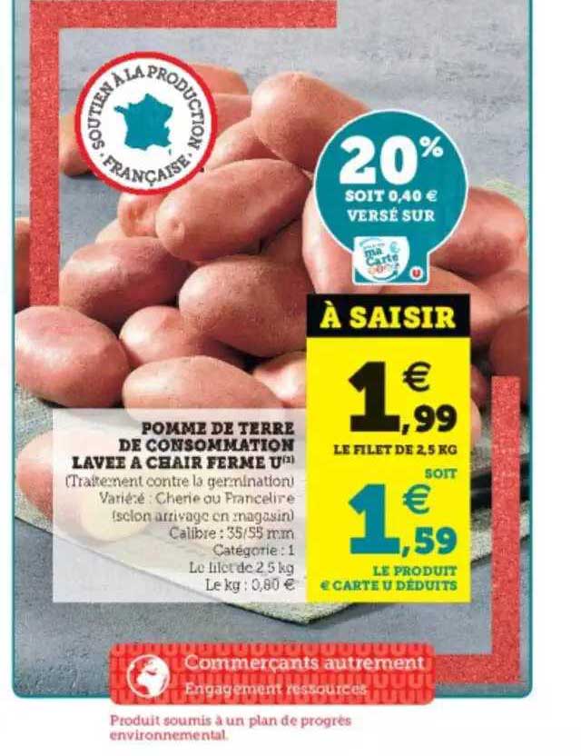 Pomme De Terre De Consommation Lavée à Chair Ferme U