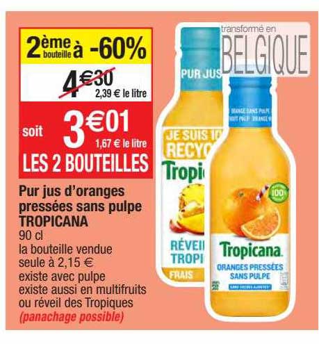 pur jus d'oranges pressées sans pulpe tropicana