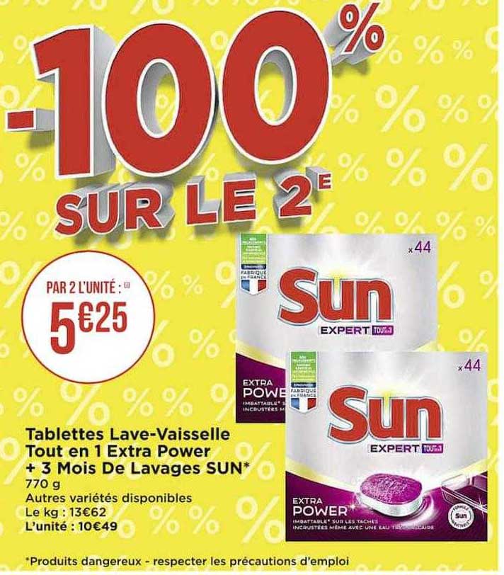 tablettes lave-vaisselle tout en 1 extra power + 3 mois de lavages sun