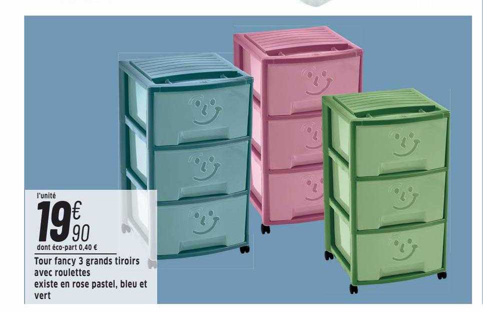 tour fancy 3 grands tiroirs avec roulettes