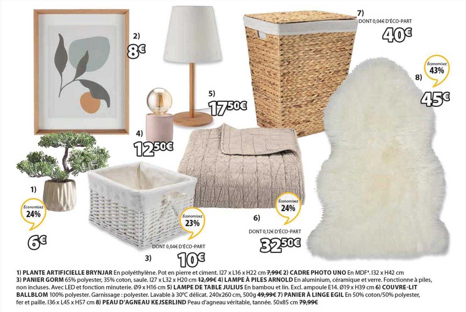 plante artificielle brynjar, cadre photo uno, panier gorm, lampe à piles arnold, lampe de table julius, couvre-lit ballblom, panier à linge egil, peau d'agneau kejserlind