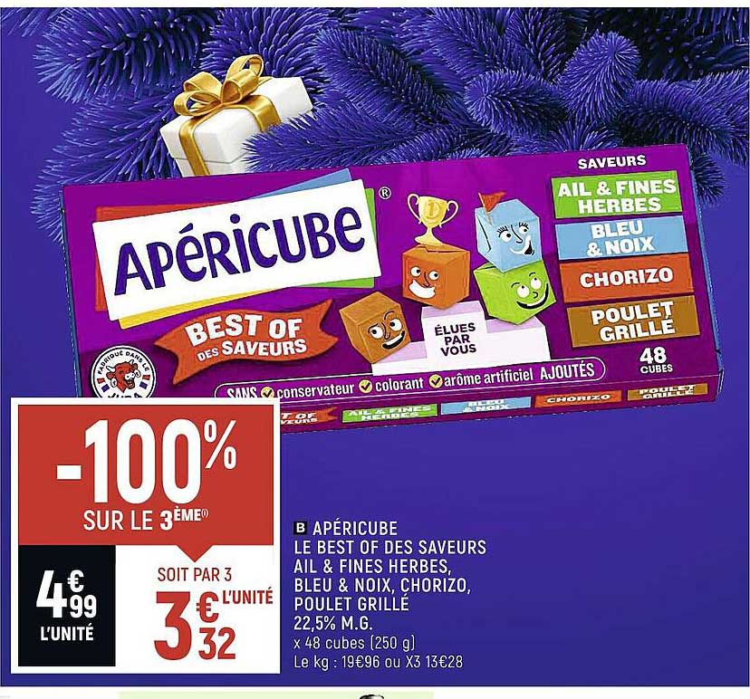 apéricube le best of des saveurs ail & fines herbes bleu & noix chorizo poulet grillé 22.5% m.g. -100% sur le 3ème