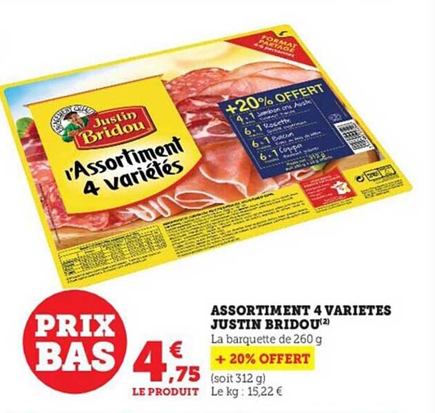 assortiment 4 variétés justin bridou