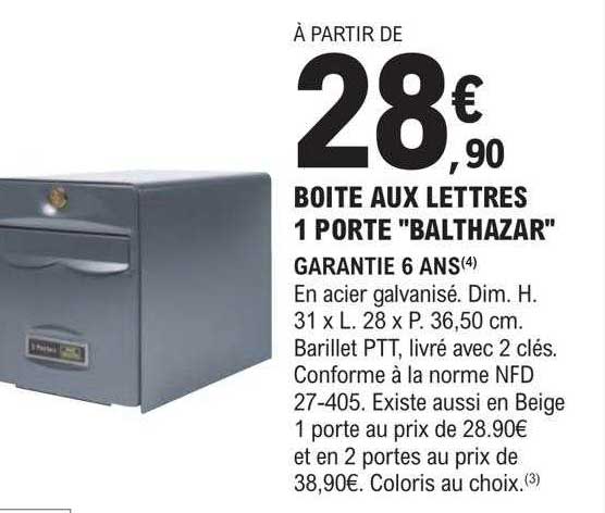 Boîte Aux Lettres 1 Portes "balthazar"
