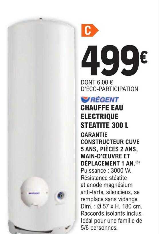 chauffe eau électrique steatite 300l régent
