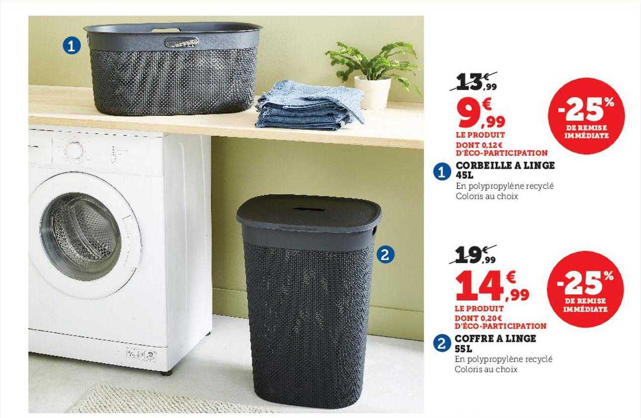 corbeille à linge 45l, coffre à linge 55l
