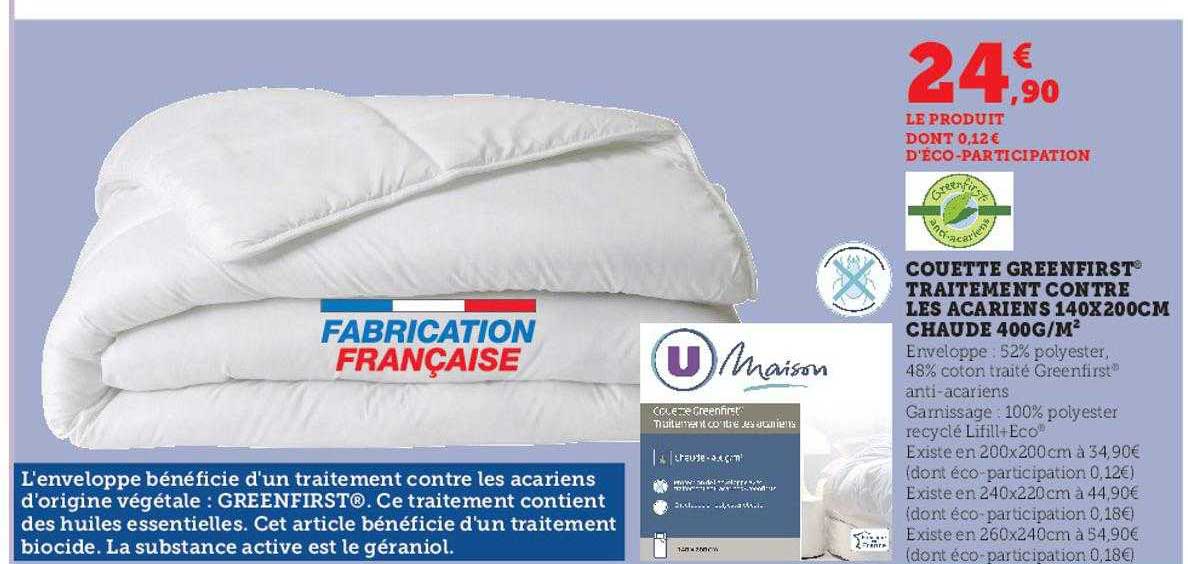 couette greenfirst traitement contre les acariens 140 x 200 cm chaude 400 g-m² u maison