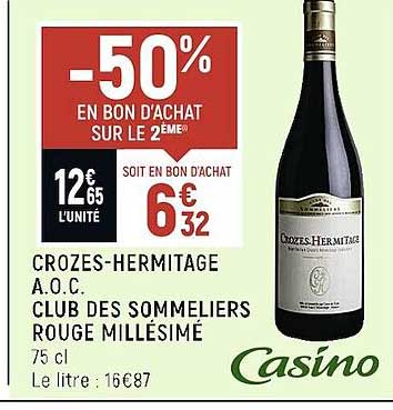 crozes-hermitage a.o.c. club des sommeliers rouge millésimé