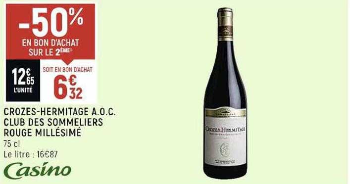 crozes-hermitage a.o.c. club des sommeliers rouge millésimé