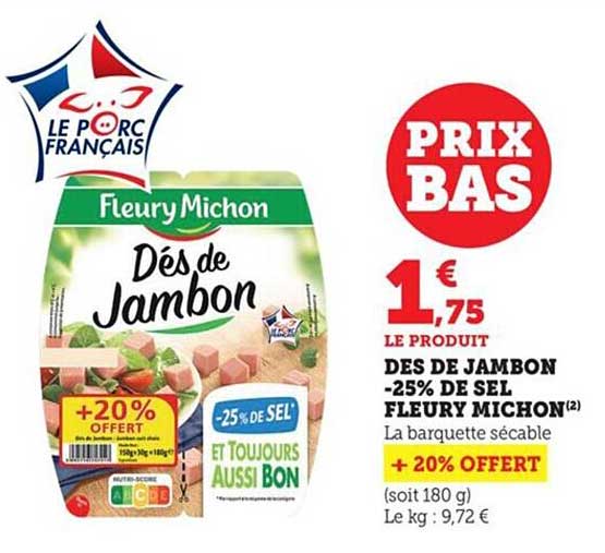 dés de jambon -25% de sel fleury michon