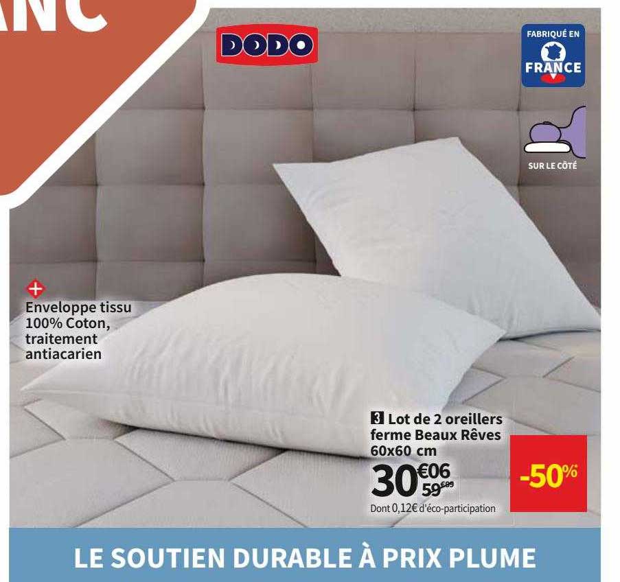 dodo lot de 2 oreillers ferme beaux rêves