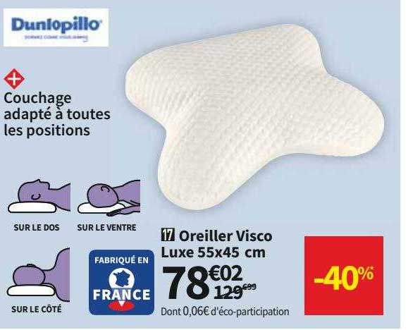 dunlopillo oreiller visco luxe
