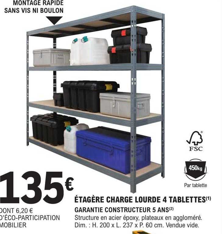 étagère charge lourde 4 tablettes