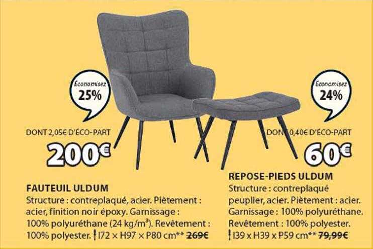 fauteuil uldum, repose-pieds uldum