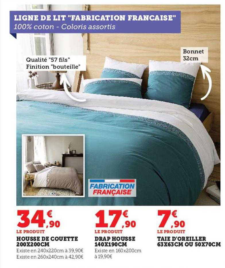 housse de couette 200 x 200 cm, drap housse 140 x 190 cm, taie d'oreiller 63 x 63 cm ou 50 x 70 cm